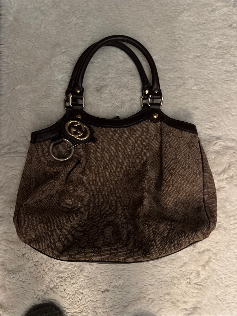 Gucci Brown GG Canvas and Dark Brown Leather Tote